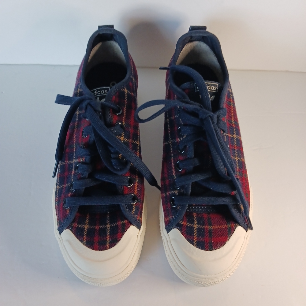 Adidas, Nizza, RF, Platform, Plaid, Red, Blue, 7.5, Women's Shoes, Sneakers